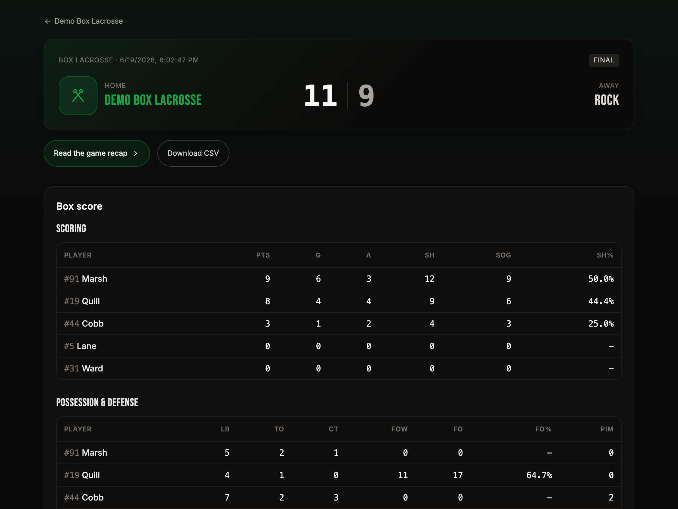 Statside, live stats
