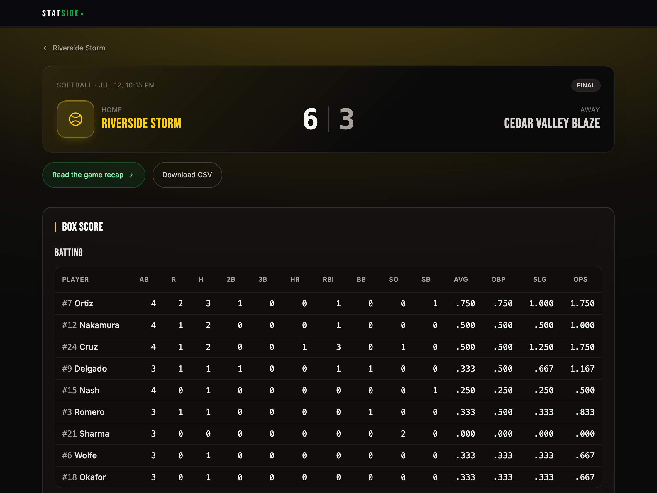 Statside, live stats